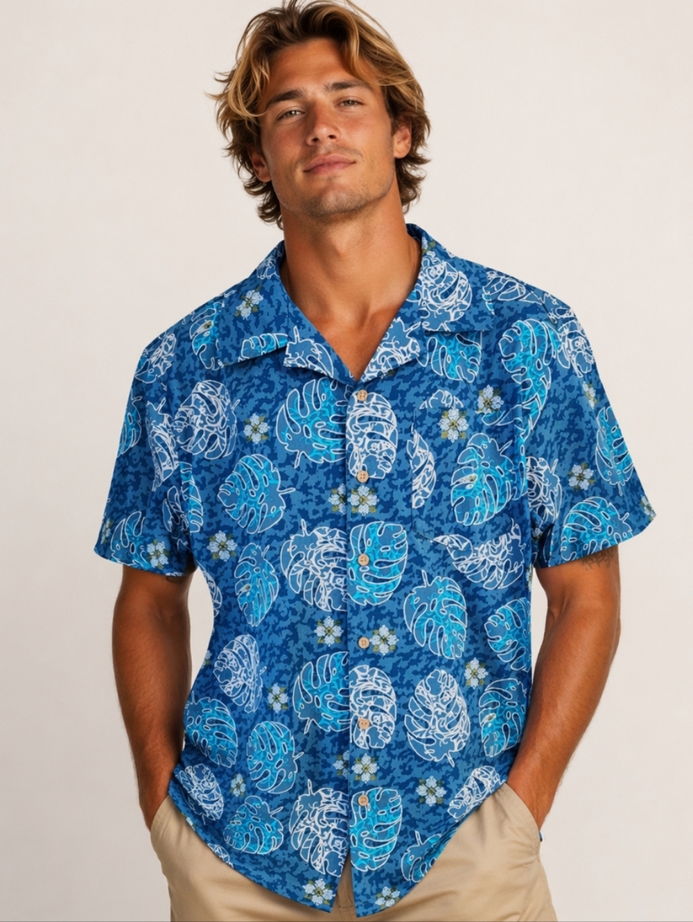 Size Large BAREFOOT IN PARADISE Aloha Hawaiian Short Sleeve Button Up Camp Shirt